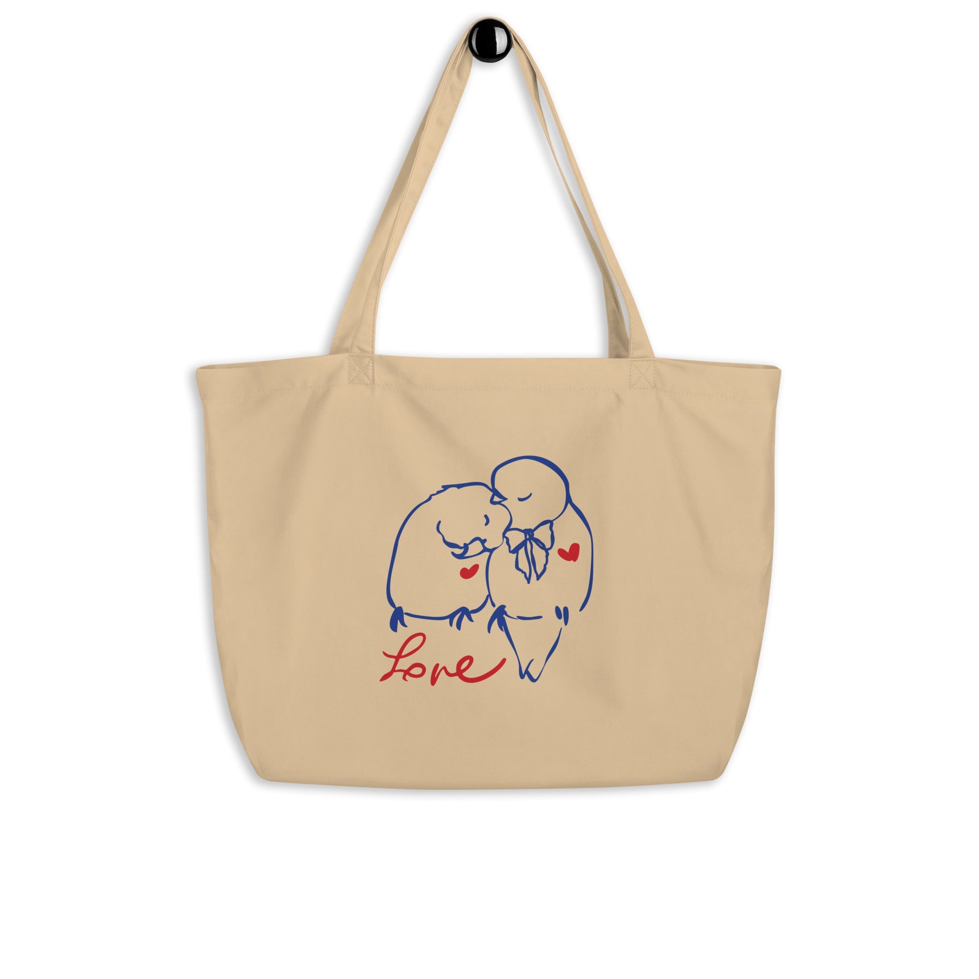 Love Birds Large Organic Eco Tote - Red/Blue/Yellow 100% certified organic cotton Denim Large Baby Tote Bag100% Cotton Eco Denim Tote BagCotton Blue Jean Eco Tote - PUBLIQTEE