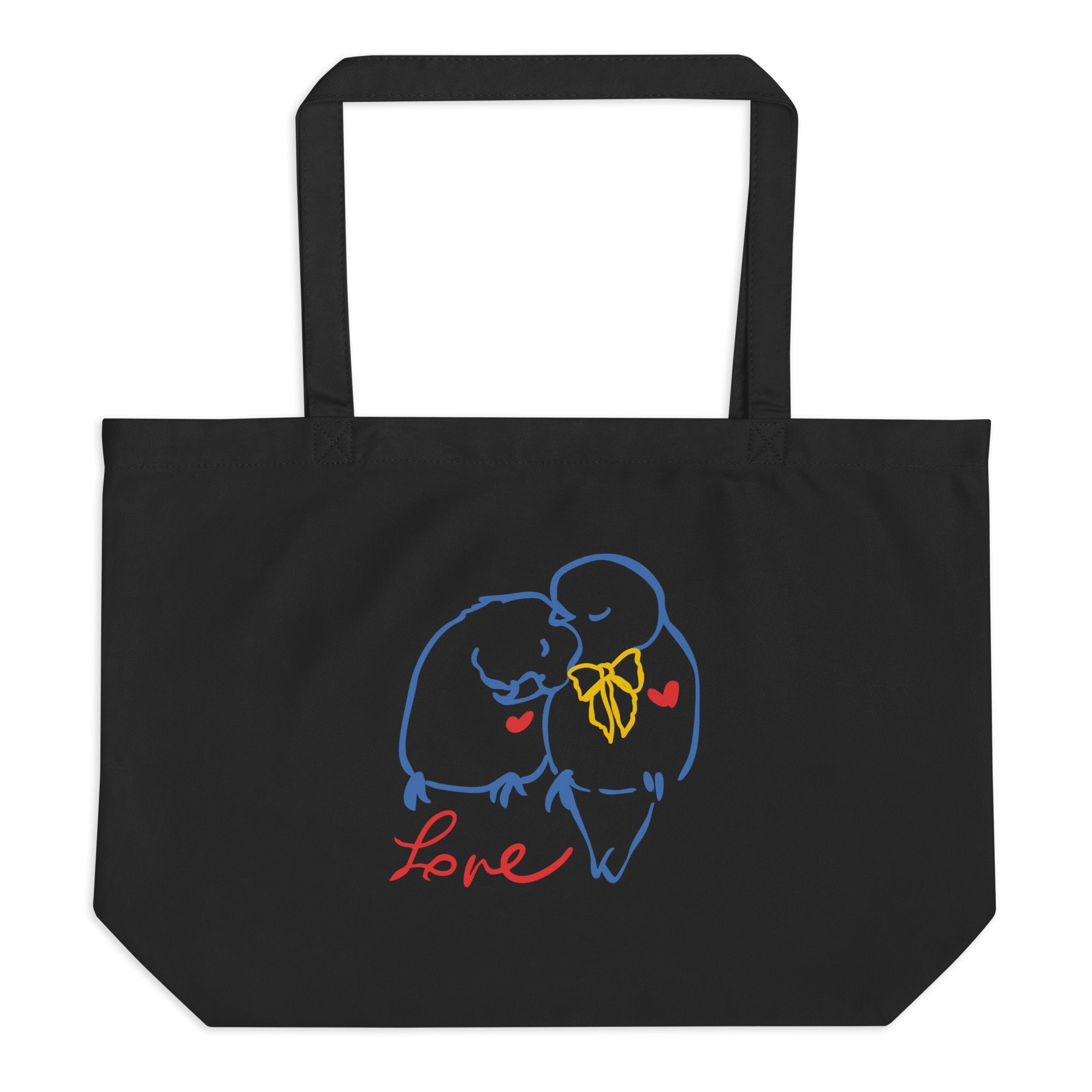 Love Birds Large Organic Eco Tote - Red/Blue/Yellow 100% certified organic cotton Denim Large Baby Tote Bag100% Cotton Eco Denim Tote BagCotton Blue Jean Eco Tote - PUBLIQTEE