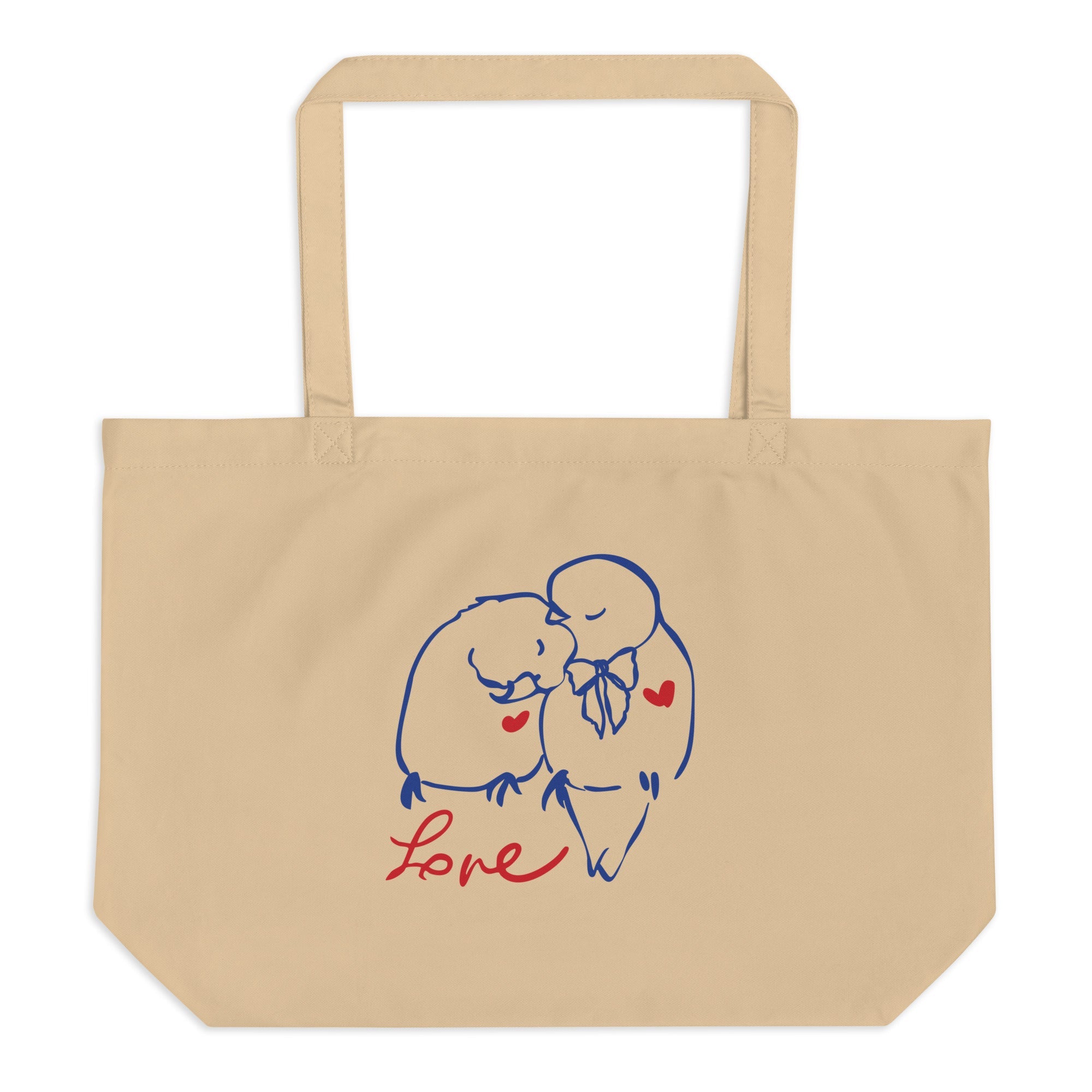 Love Birds Large Organic Eco Tote - Red/Blue/Yellow 100% certified organic cotton Denim Large Baby Tote Bag100% Cotton Eco Denim Tote BagCotton Blue Jean Eco Tote - PUBLIQTEE