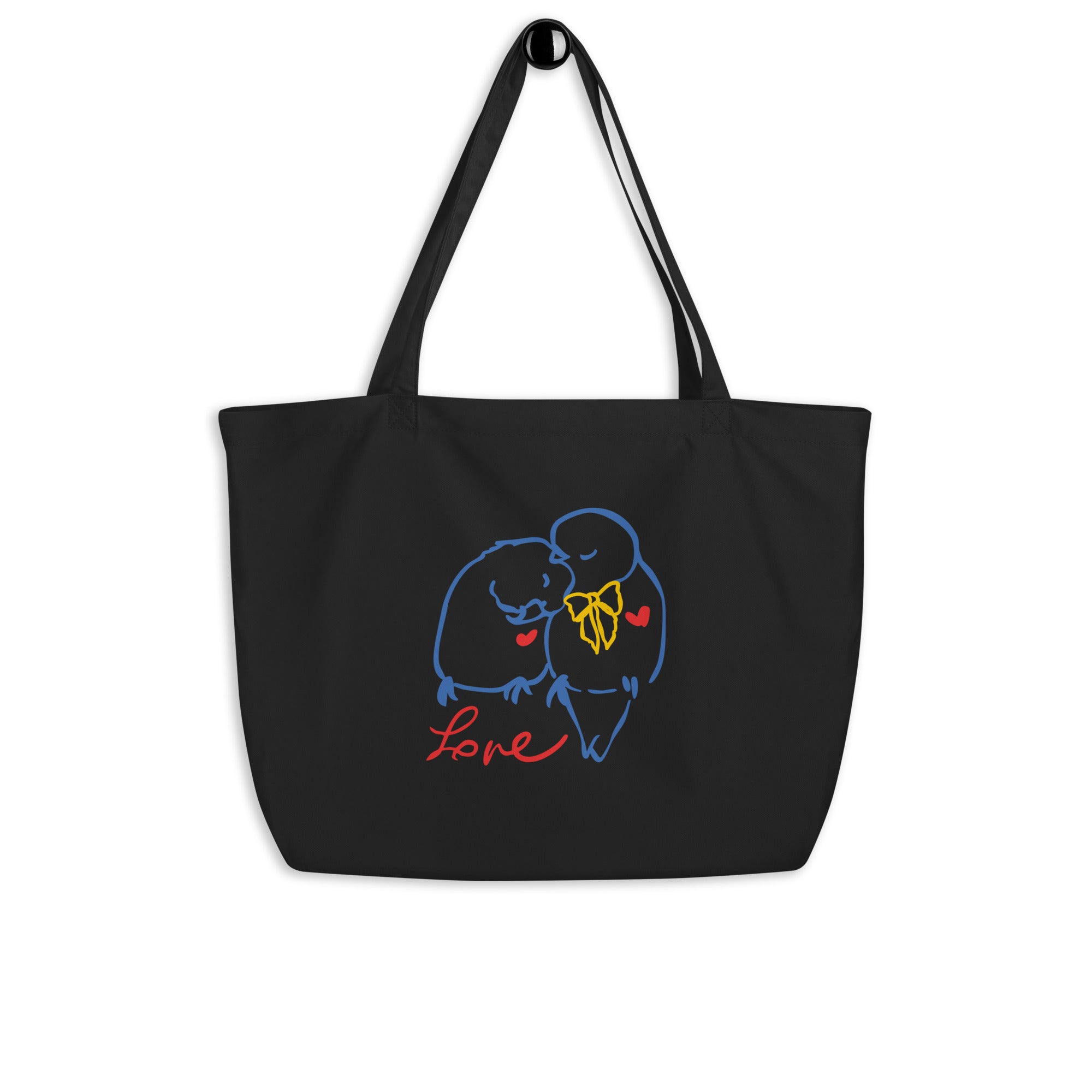 Love Birds Large Organic Eco Tote - Red/Blue/Yellow 100% certified organic cotton Denim Large Baby Tote Bag100% Cotton Eco Denim Tote BagCotton Blue Jean Eco Tote - PUBLIQTEE