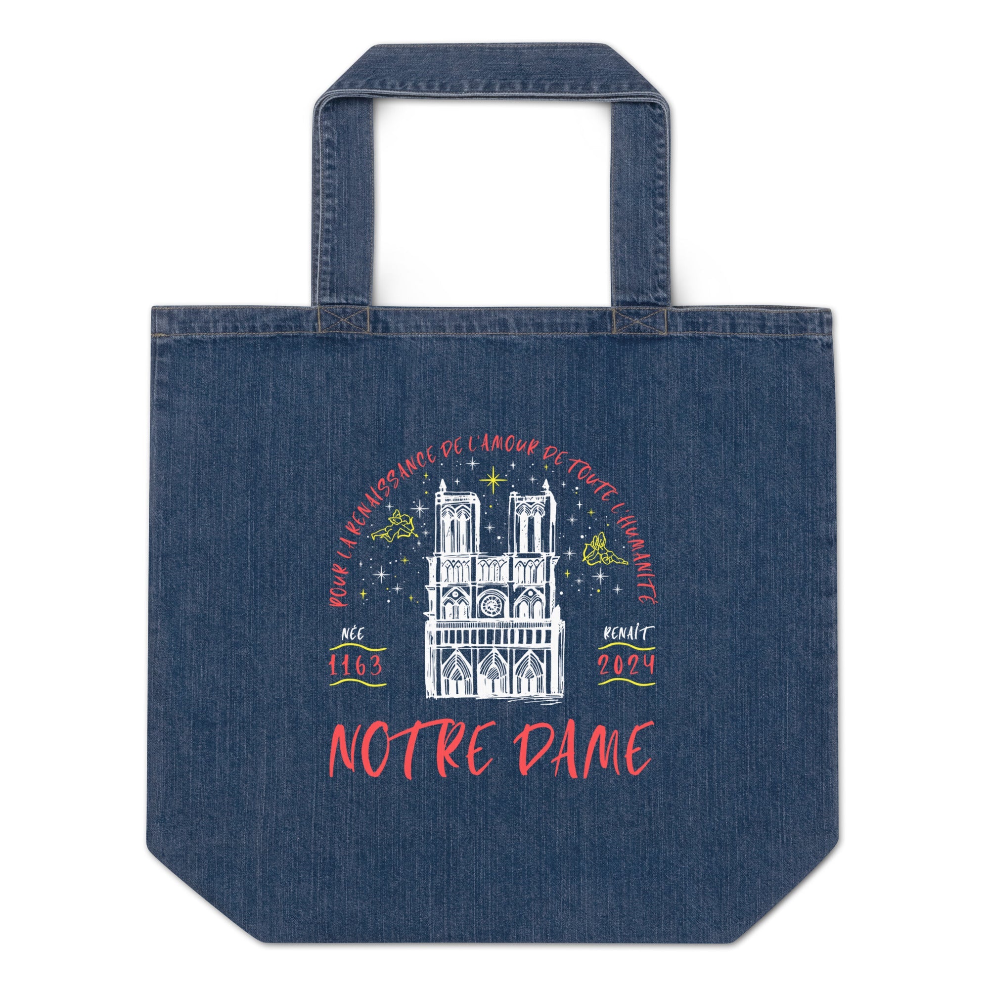 Notre Dame Artsy Organic Cotton Eco Denim Tote 100% certified organic cotton Denim Large Baby Tote Bag100% Cotton Eco Denim Tote BagCotton Blue Jean Eco Tote - PUBLIQTEE